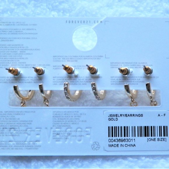 1.75" Gold Charm Hoop Earring 3 PR Set Lock Key Trending Valentine's Day GIFT - Picture 4 of 4